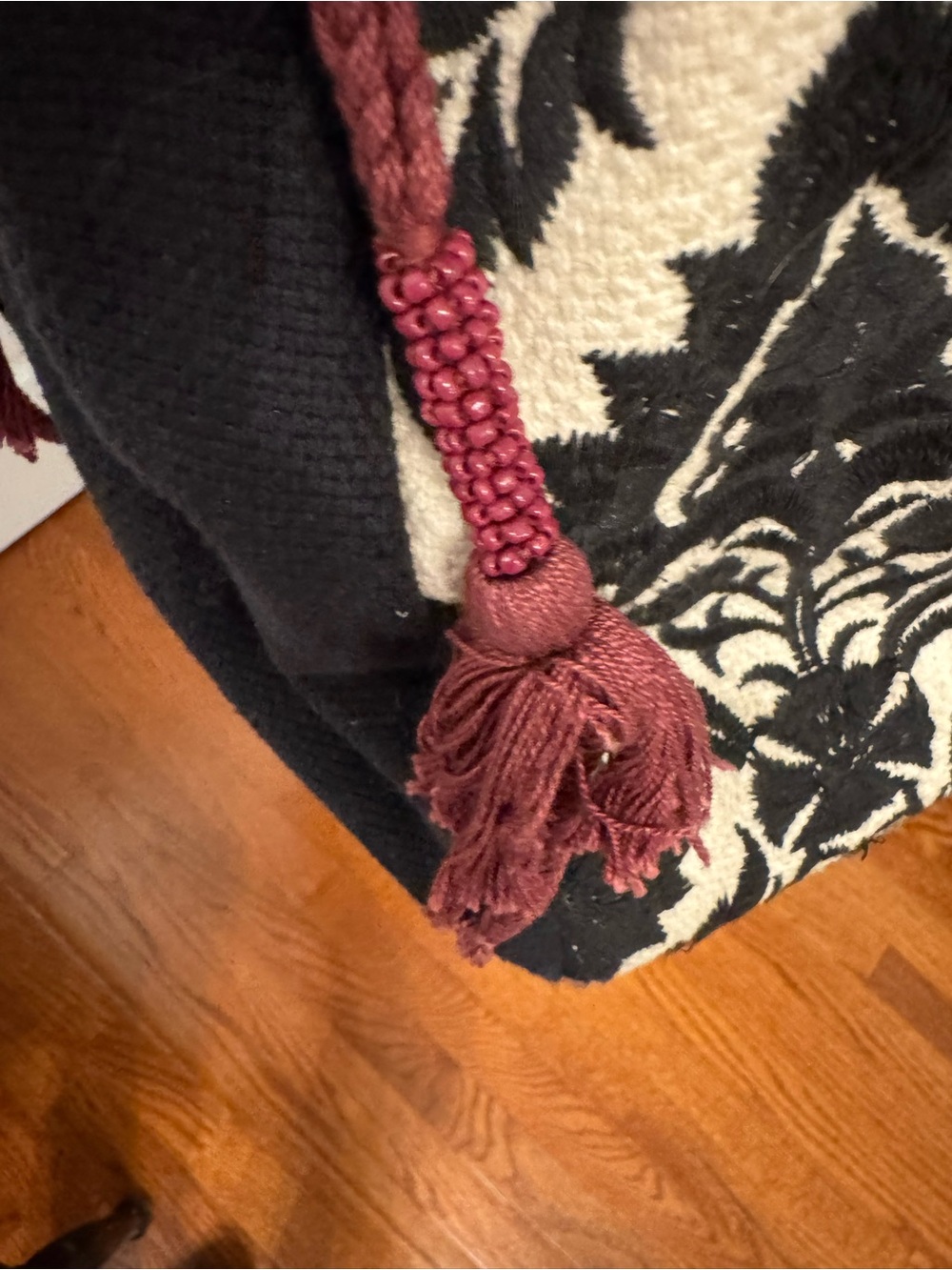 Anthropologie Black and Cream Woven Floral Tote - Picture 5 of 8